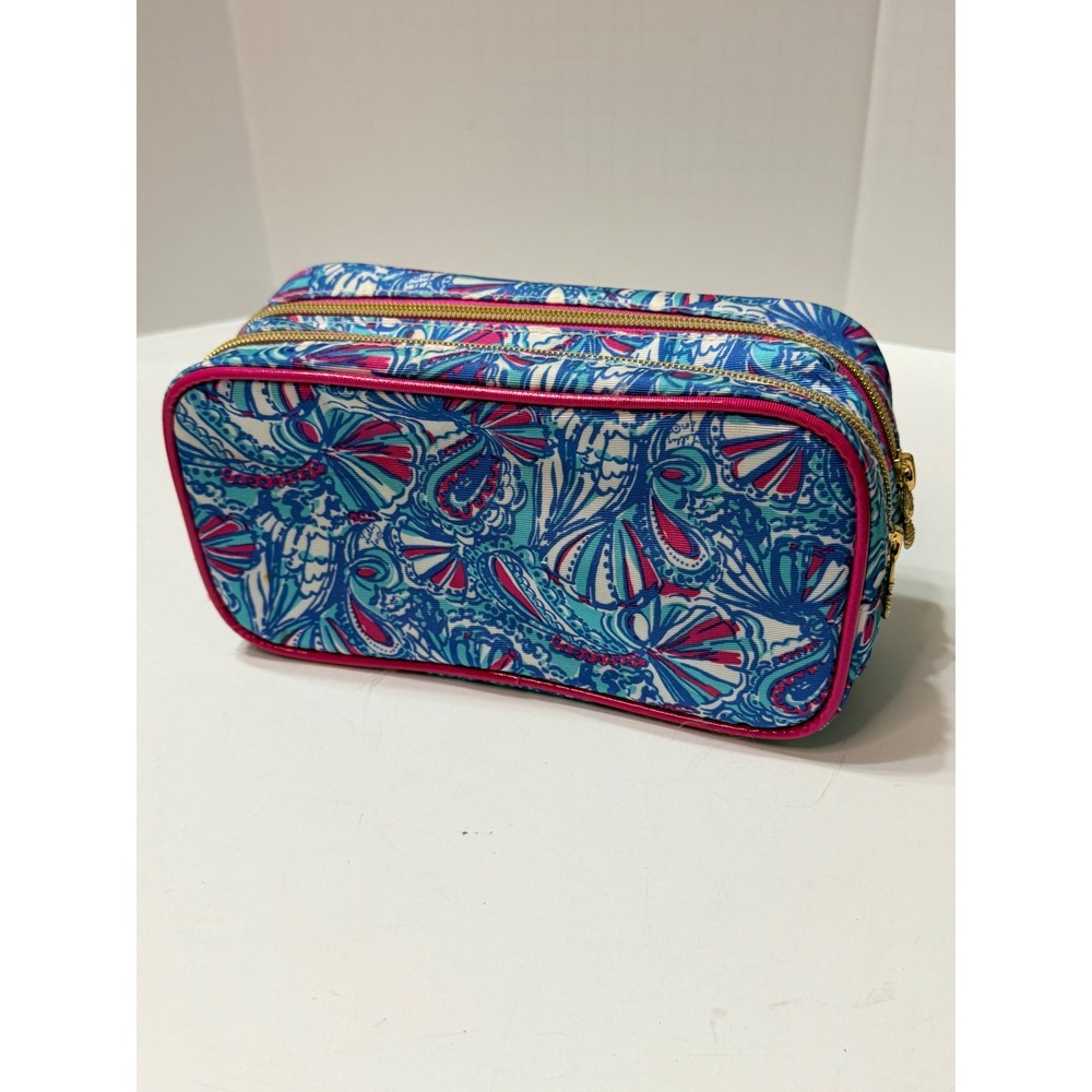 Lilly Pulitzer for Target Makeup Bag Blue Pink Shell Print Double Zip Pineapple